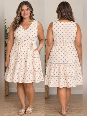 Bleecker 126 Polka Dot Dress White with Orange size 14W.